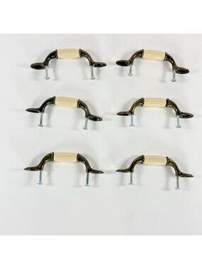 Vintage Amerock FI-3866  Brass Ceramic Cabinet Drawer Pulls Almond